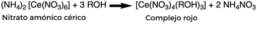 El nitrato de amonio cérico reacciona con 3 alcoholes para formar un complejo cérico rojo y 2 nitratos de amonio