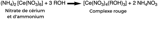 Le nitrate d'ammonium et de cérium réagit avec 3 alcools pour former un complexe cérique rouge et 2 nitrates d'ammonium.