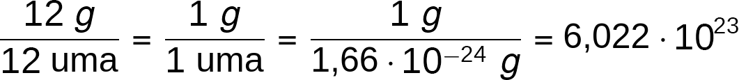 L'équationMontrant le Passage d'une mole de Carbone au nombre d'Avogadro。12克拉姆斯杆12个umaestégalà1格莱姆1 par 1 umaestégalà1格莱姆1,66 fois 10 puissance moins 24格拉姆斯，cequiéquivautà6,022fois fois 10 puissance 10 Puissance 23。