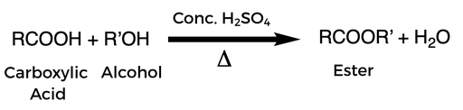 羧酸与醇在浓盐酸和热的存在下发生的反应，形成酯和水